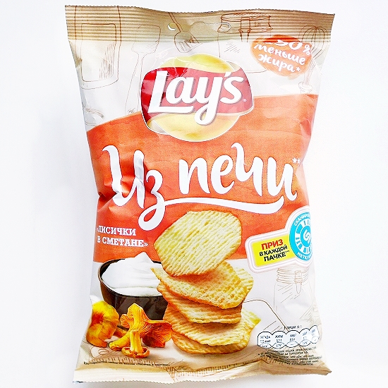 レイズ　Lay's　ポテトチップス　アンズタケとスメタナ味　オーブン　50%　ЛИСИЧКИ В СМЕТАНЕ