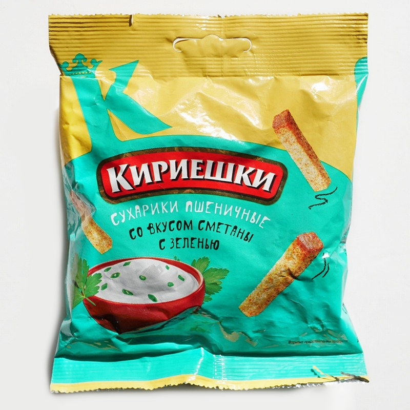 キリエシキ　サワークリームとハーブ味　40g　КИРИЕШКИ СО ВКУСОМ СМЕТАНЫ С ЗЕЛЕНЬЮ