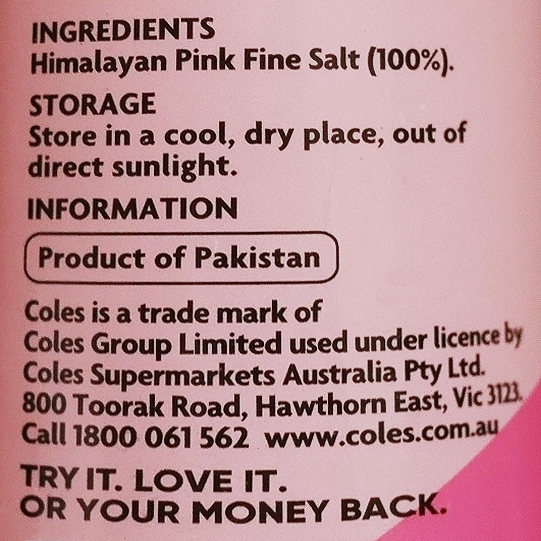 coles HIMALAYAN PINK TABLE SALT 125g　コールス　ヒマラヤピンクテーブルソルトの口コミ