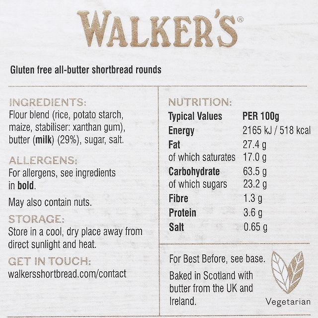 ウォーカーズ　グルテンフリーショートブレッドラウンド　Walker's Gluten Free Shortbreadの口コミ