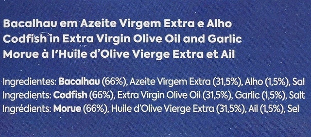 BOM PETISCO Bacalhau　バカリャウのガーリックオリーブオイル煮　タラの塩漬けの缶詰の口コミ