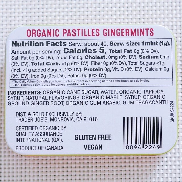 トレーダージョーズ　オーガニックジンジャーミント　Trader Joe's Organic Gingermintsの口コミ